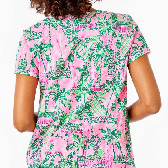 NWT Lilly Pulitzer Etta V neck top Mandevilla Baby Always Worth It large - Picture 2 of 6